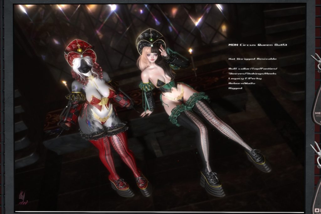 Circus Queen Outfit - Legacy/Reborn/+mods, L$188-L$258 each/L$788-L$1288 each FP/L$2631 MP