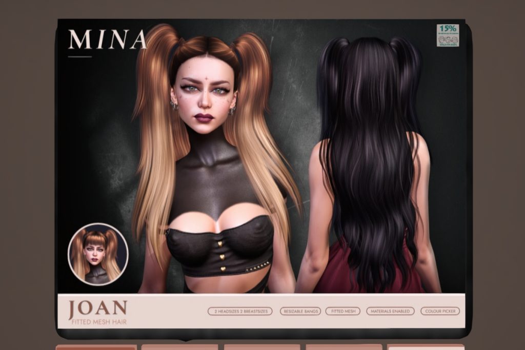 Joan Hair, L$350 each/L$950 FP