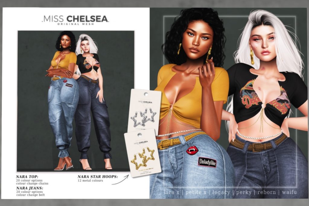 Nara Top &amp; Jeans - Legacy/MaitreyaX/Reborn/+mods, L$275-L$550 each/L$1499 each FP/L$1999