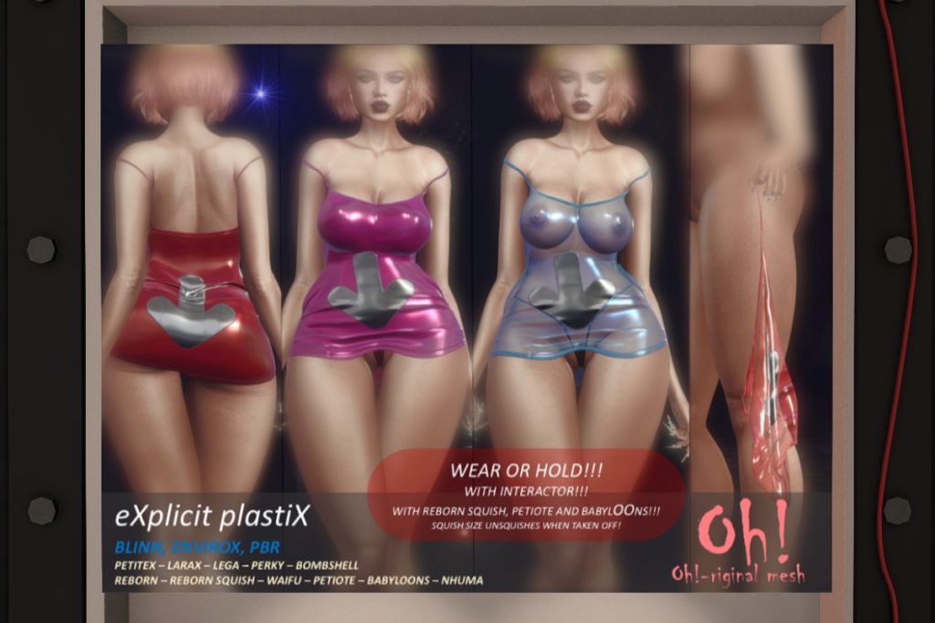 Explicit Plastix Dress - Legacy/MaitreyaX/Nhumana/Reborn/+mods, L$699 each/L$1999 FP