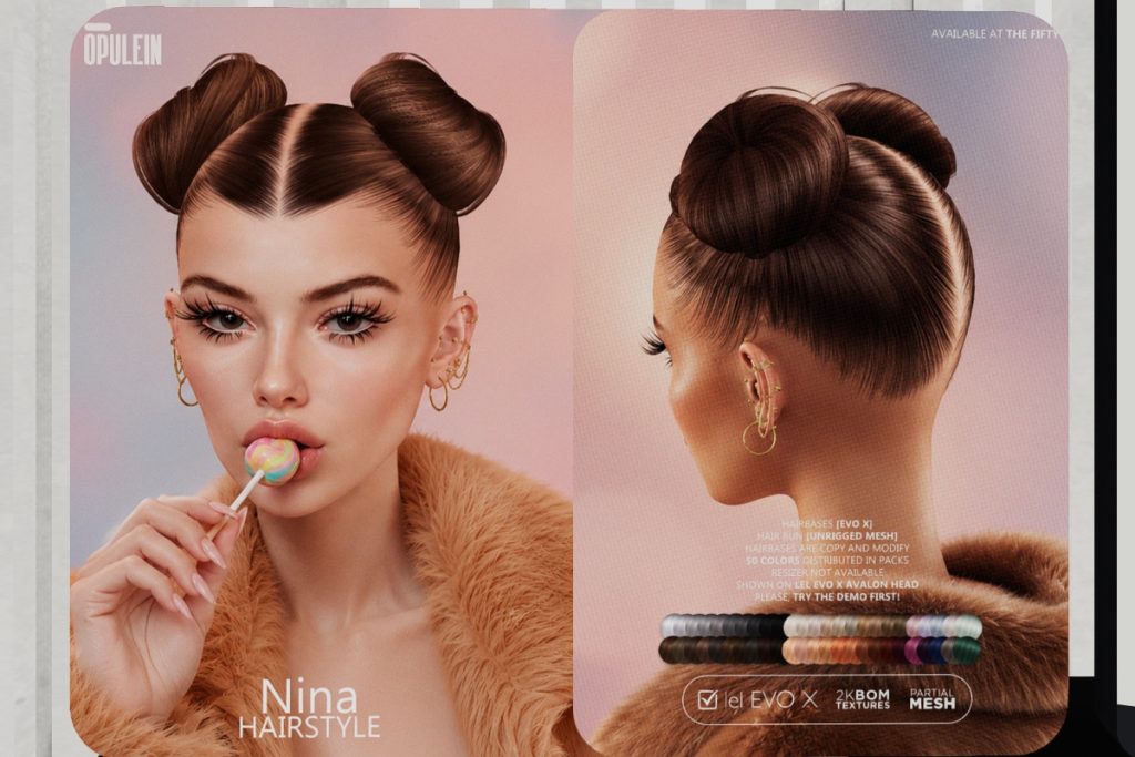 Nina Hairstyle with Hairbase - EvoX, L$199 each/L$179-L$399 each FP/L$999 MP