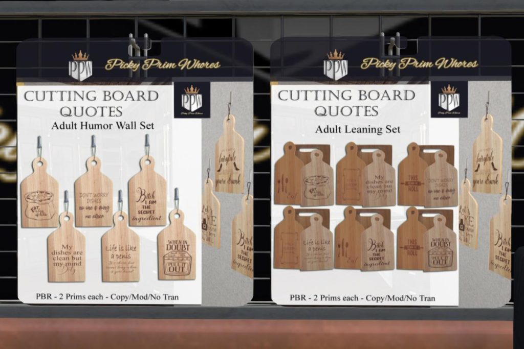 Cutting Boards Adult Humor Leaning, L$112 each/L$525 each FP