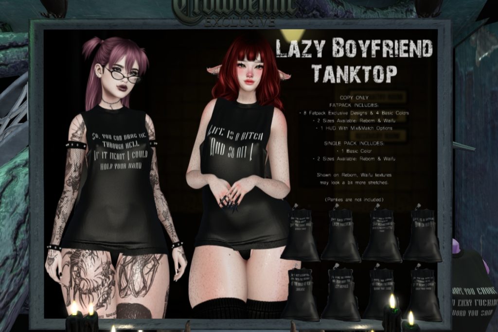 Lazy Boyfriend Tanktop - Reborn/+mods, L$200 each/L$1400 FP