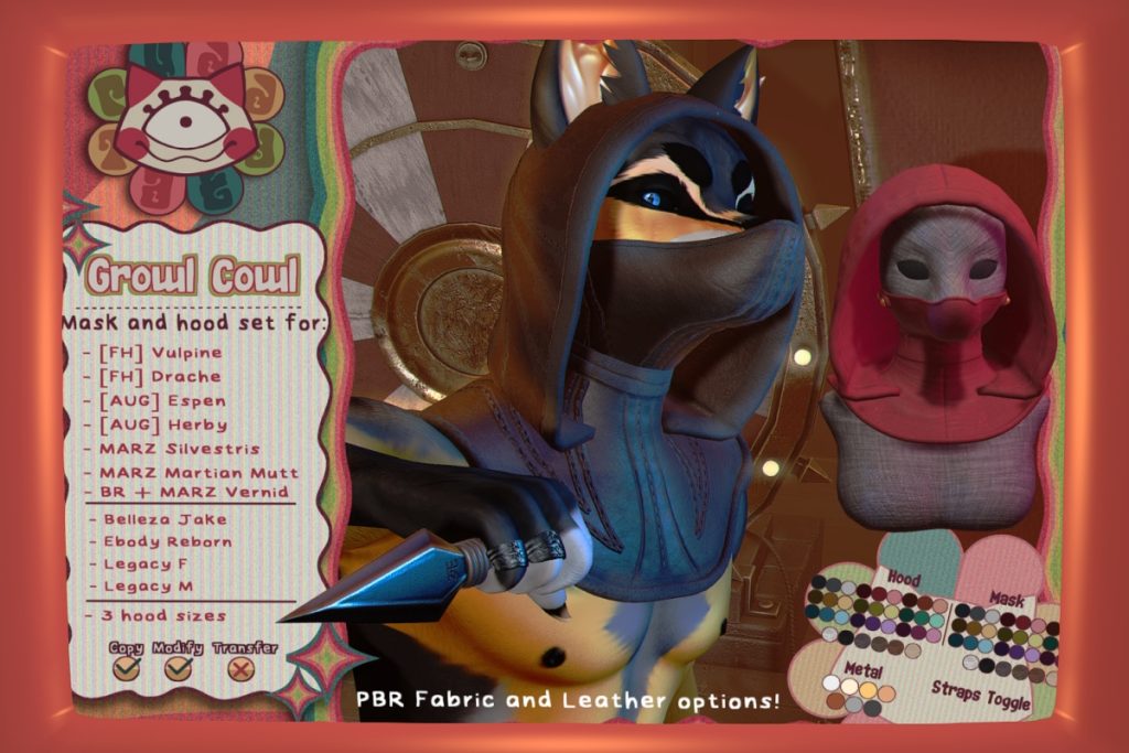 Growl Cowl Mask &amp; Hood Set - See Ad for Fits, L$350 each/L$2000 FP