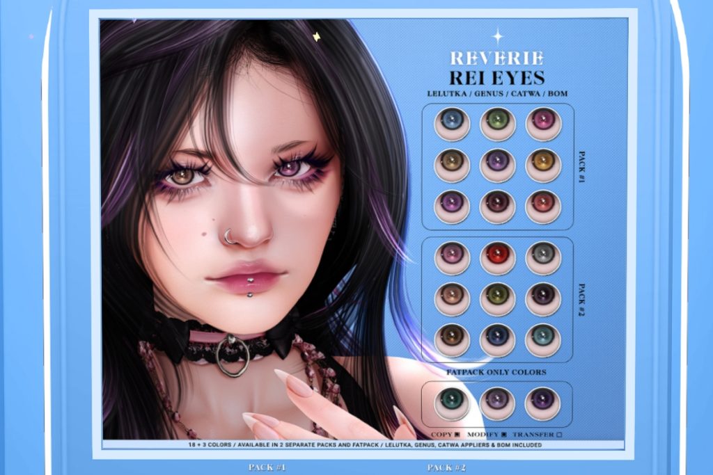 Rei Eyes - BOM/Catwa/EvoX/Genus, L$299 each/L$510 FP