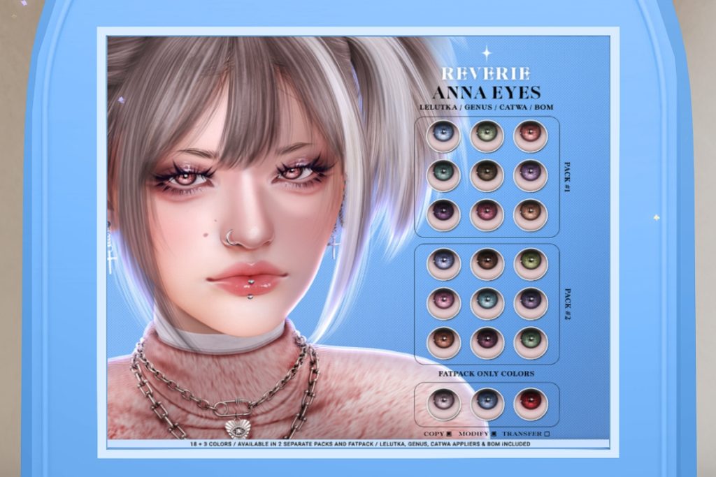 Anna Eyes - BOM/Catwa/EvoX/Genus, L$299 each/L$600 FP