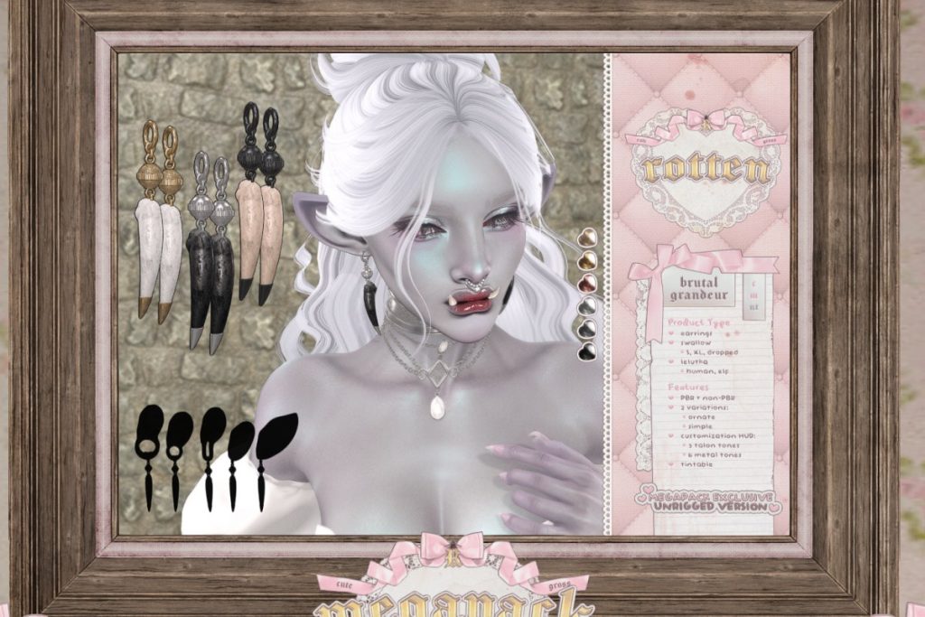 Brutal Grandeur Earrings - EvoX/Swallow Gauged, L$299-L$399 each/L$599 each FP/L$1399 MP