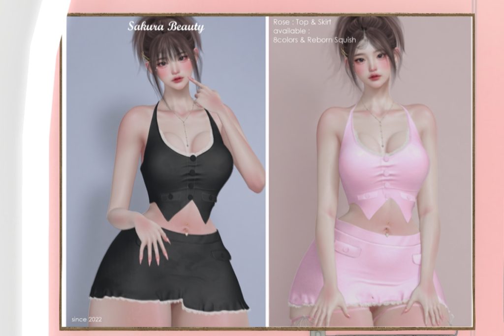 Rose Top and Skirt - Reborn Squish, L$199-L$299 each