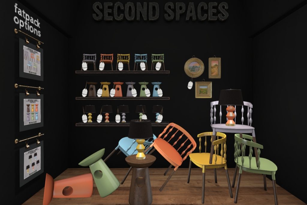 Spindle Chair, Table, Lamp and Art, L$175-L$300 each/L$600-L$950 each FP