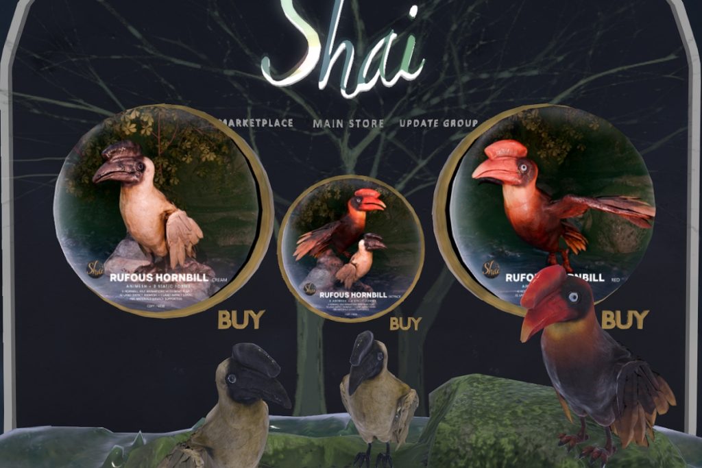 Rufous Hornbill Animesh and Decor, L$1299 each/L$1999 FP