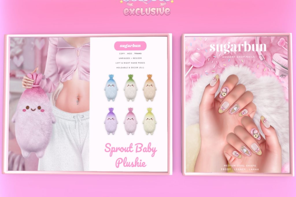 Sprout Baby Plushie Holdable, L$125 each | Dessert Shop Nail Set - Legacy/MaitreyaX/Reborn, L$249