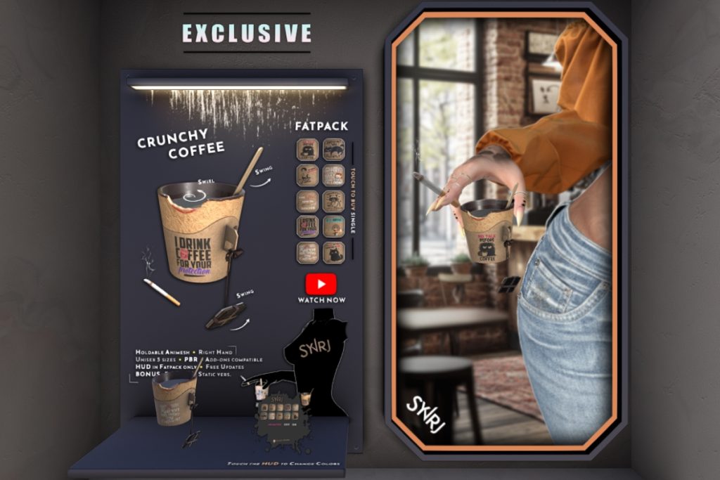 Crunchy Coffee Holdable, L$295 each/L$845 FP