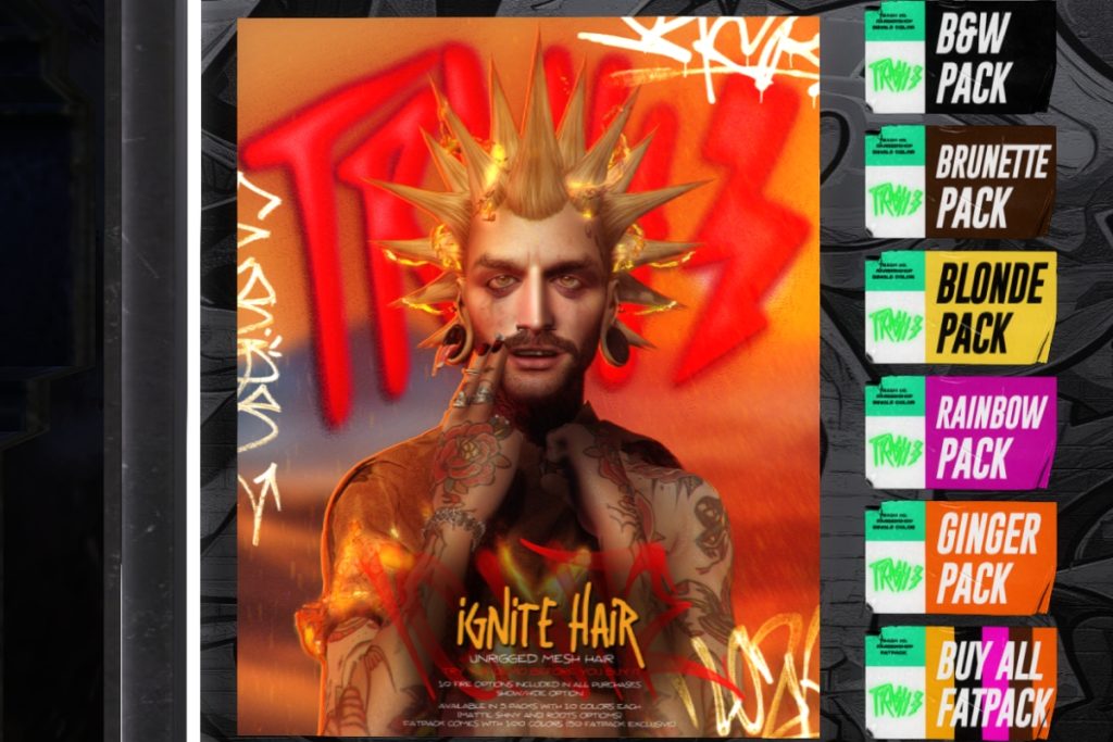 Ignite Hair, L$299 each/L$1000 FP