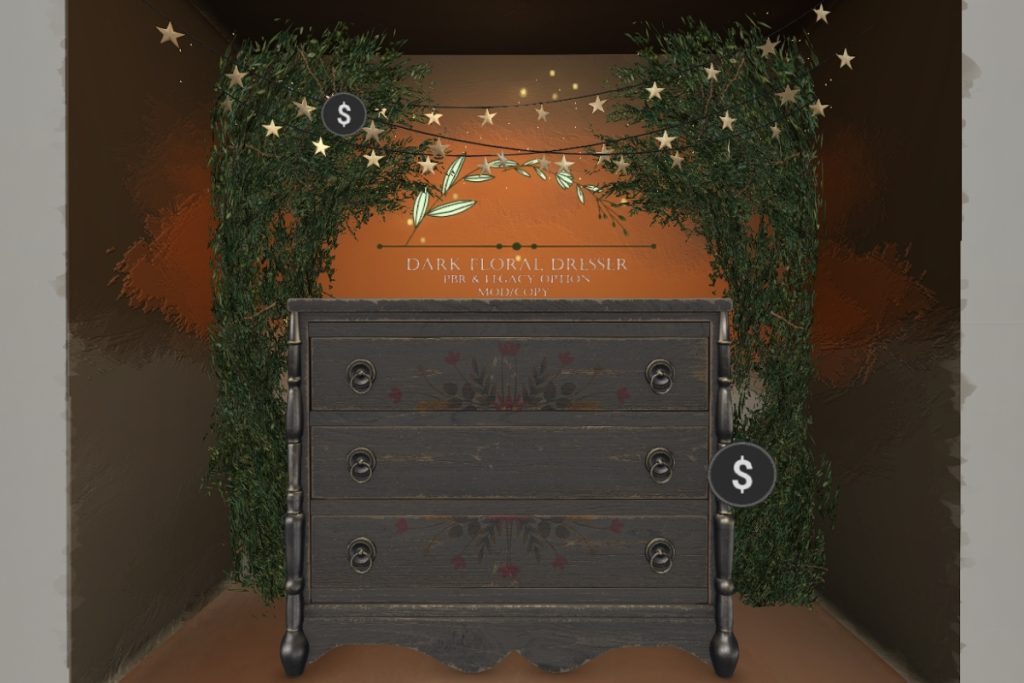 Stars Above Stringlights, L$110 | Dark Floral Dresser, L$210