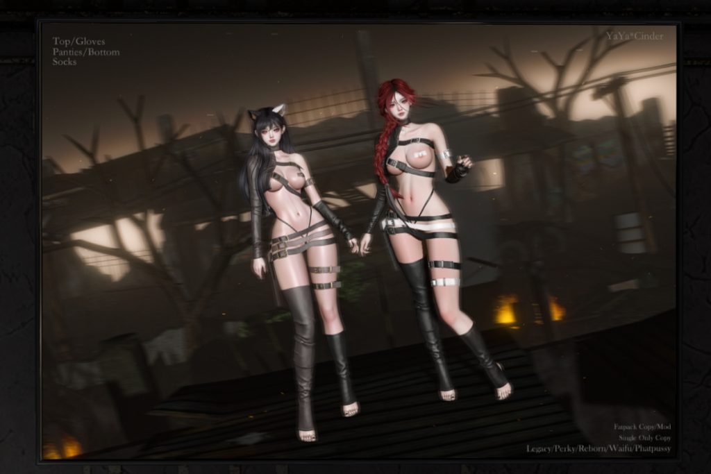 Cinder Top &amp; Gloves, Panties, and Socks - Legacy/Reborn/+mods, L$359-L$1099 each/L$2200 FP