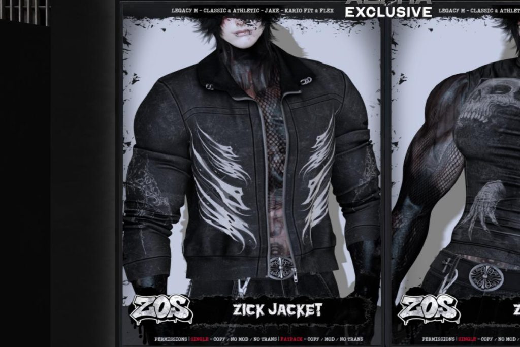 Zick Jacket - Jake/Kario/Legacy/+mods, L$350 each/L$1400 FP