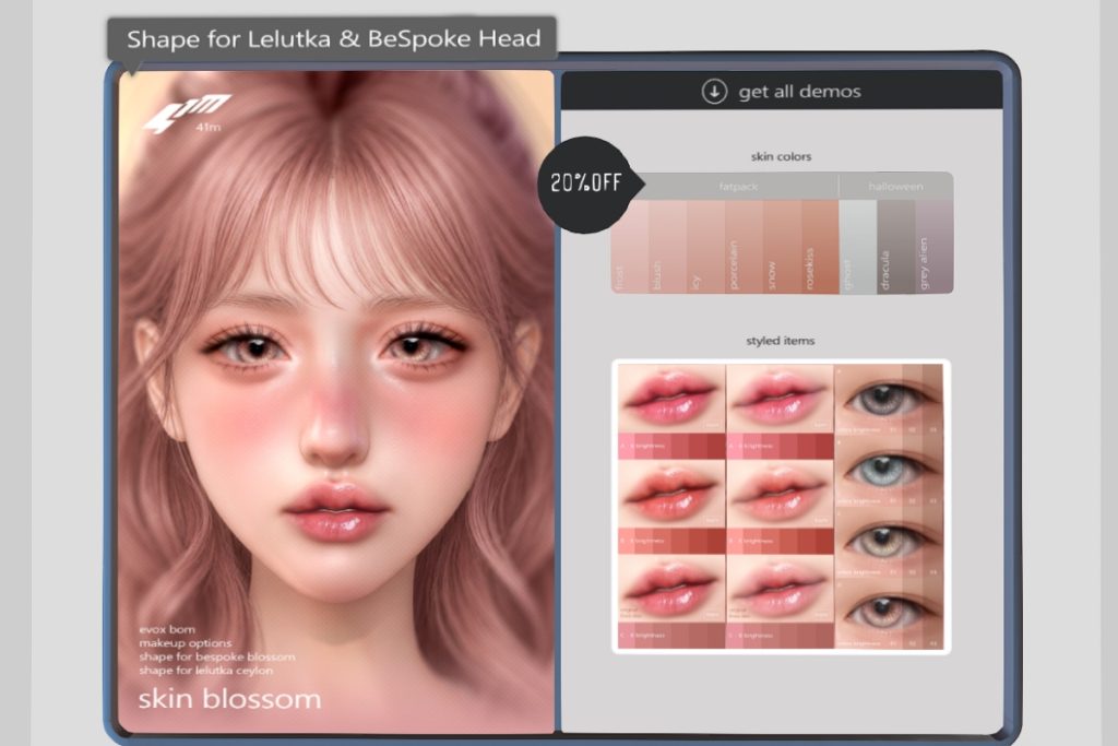 Blossom Skin - EvoX, L$799 each | Blossom Lips - EvoX, L$299 | Blossom Eyes - BOM/EvoX/Genus, L$299