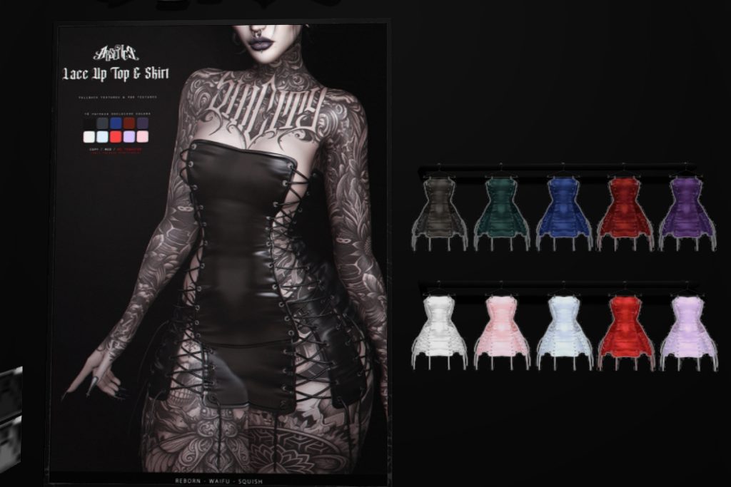 Lace Up Top and Skirt - Reborn/+mods, L$345 each/L$1666 FP