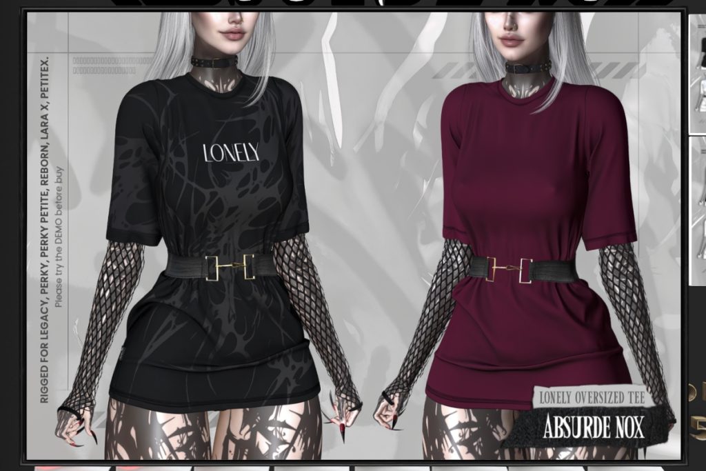Lonely Oversized Tee - Legacy/MaitreyaX/Reborn/+mods, L$99 each/L$450 FP