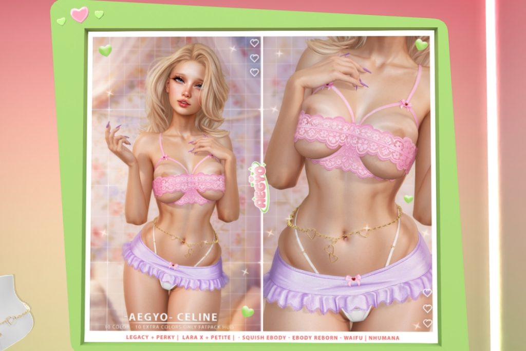 Celine Top and Skirt/Pantie - Legacy/MaitreyaX/Nhumana/Reborn/+mods, L$198 each/L$998 FP