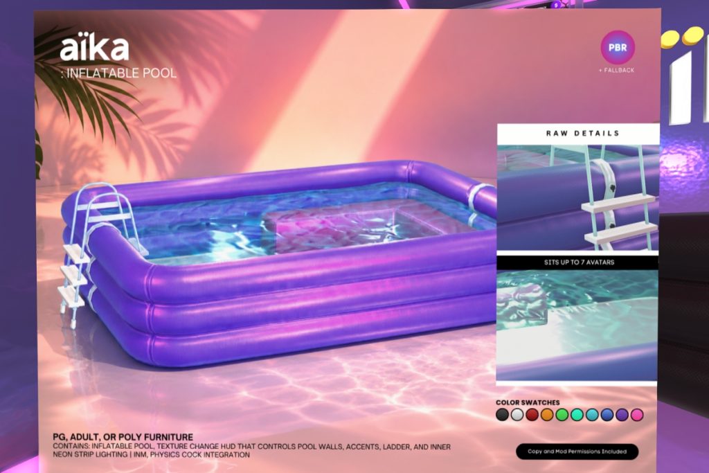 Inflatable Pool, L$1099 PG/L$1999 Adult/L$2499 Poly