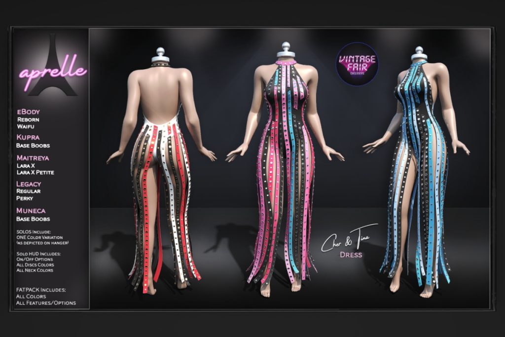 Cher &amp; Tina Dress - Inithium/Legacy/MaitreyaX/Reborn/Yentements/+mods, L$199 each/L$699 FP