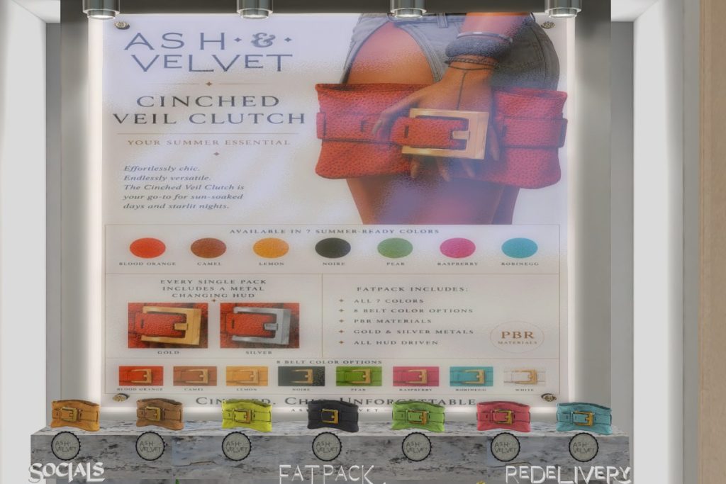 Cinched Veil Clutch, L$350 each/L$1199 FP