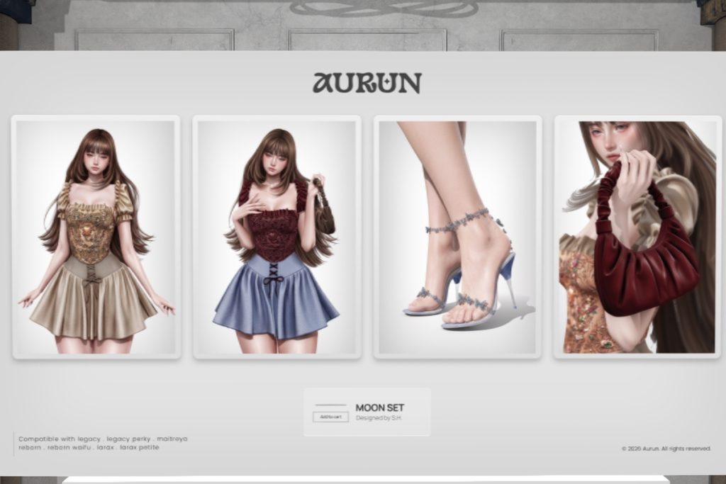 Moon Top, Skirt, Heels and Purse - Legacy/MaitreyaX/Reborn/+mods, L$259 each/L$1000 each FP/L$2599 MP