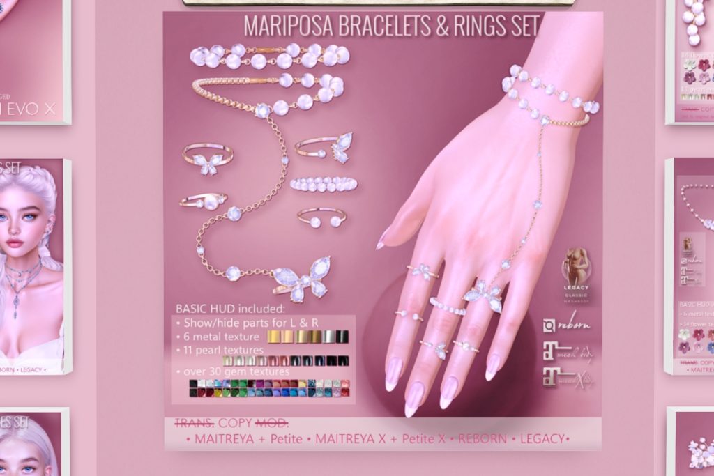 Mariposa Bracelets &amp; Rings Set - Legacy/Maitreya/Reborn/+mods, L$275