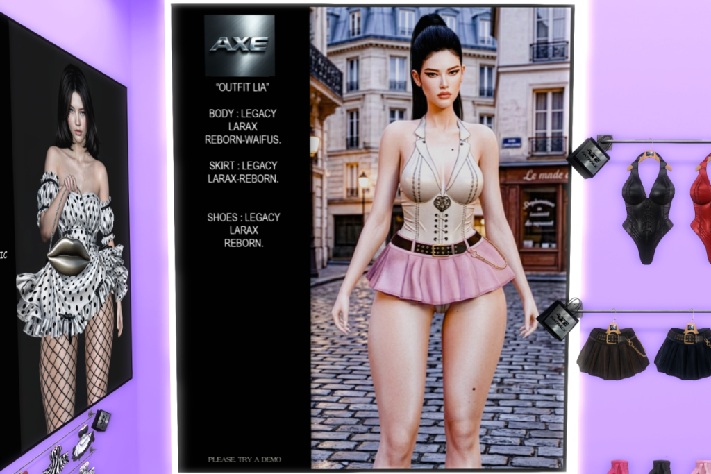 Outfit Lia Bodysuit, Skirt &amp; Shoes - Legacy/MaitreyaX/Reborn/+mods, L$150 each/L$750 FP