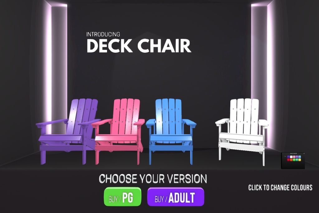 Deck Chair, L$499-L$999 each