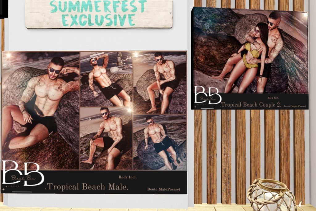 Tropical Beach Female Poses &amp; Prop, L$350 | Tropical Beach Couples Pose &amp; Prop 2, L$199