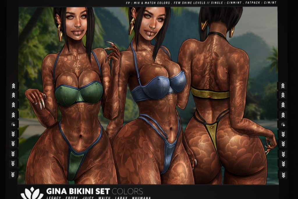 Gina Bikini Top and Panties Set - Legacy/MaitreyaX/Nhumana/Reborn/+mods, L$255 each/L$1150 each FP