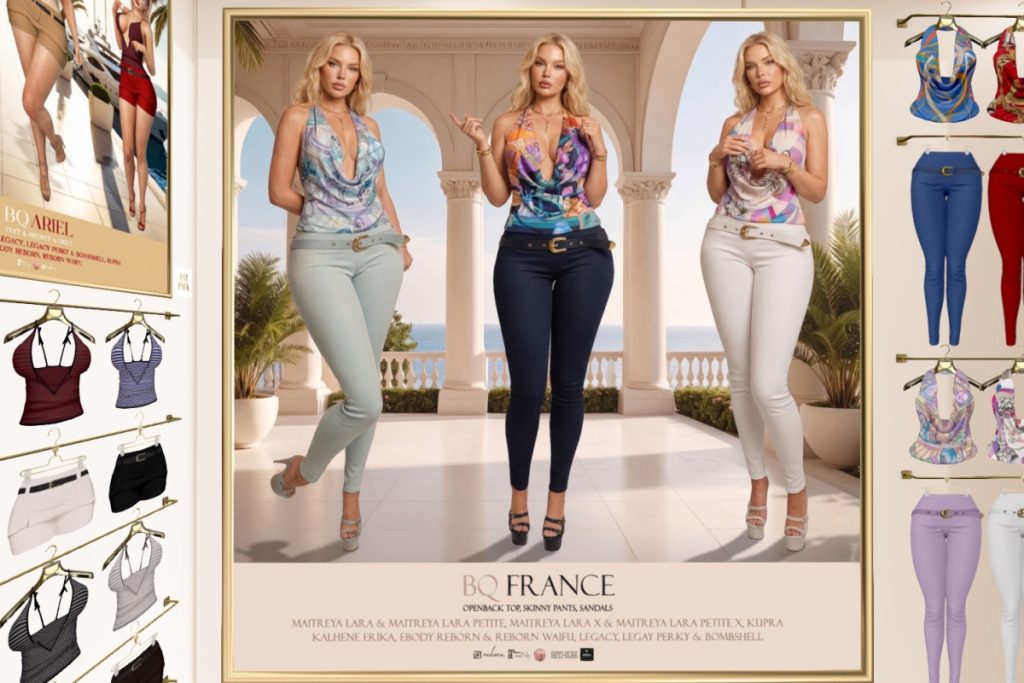 France Top, Pants, Sandals - Erika/Inithium/Legacy/Maitreya/Reborn/+mods, L$150-L$170 each/L$3600 FP