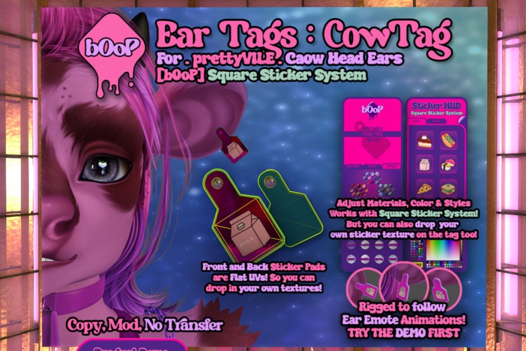 Ear Tags Cow - PrettyVile Caow Head, L$129