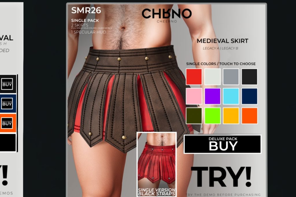 Medieval Skirt - Gianni/Jake/Kario/Legacy/+mods, L$225 each/L$1980 FP