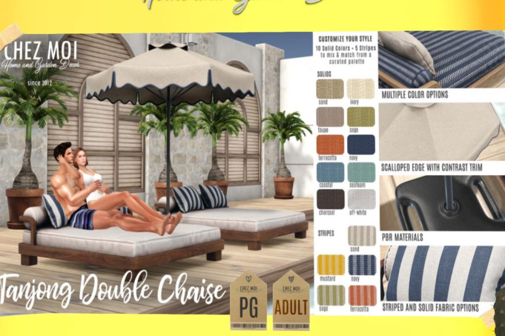 Tanjong Double Chaise &amp; Decor, L$478-L$800 each