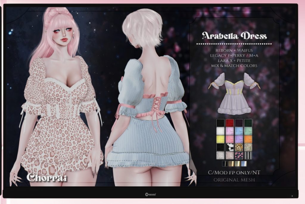 Arabella Dress - Legacy F+M/MaitreyaX/Reborn/+mods, L$300 each/L$800 FP