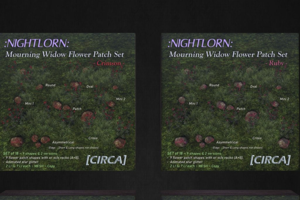 Nightlorn Mourning Widow Flower Patch Set, L$475 each