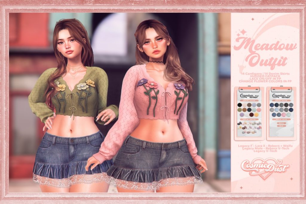 Meadow Cardigan &amp; Skirt - Legacy M+F/MaitreyaX/Reborn/+mods, L$229 each/L$1299 each FP/L$2199 MP