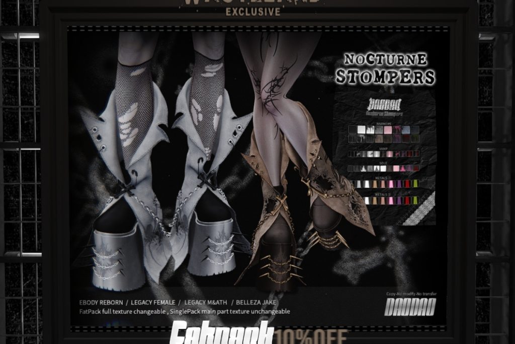 Nocturne Stompers - Jake/Legacy F+M/Reborn/+mods, L$369 each/L$809 FP