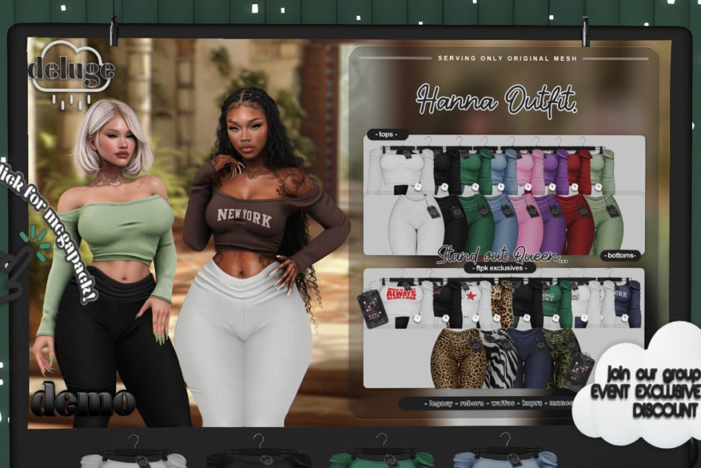 Hanna Outfit - Legacy/MaitreyaX/Nhumana/Reborn/+mods, L$275 each/L$1575 FP/L$2725 MP