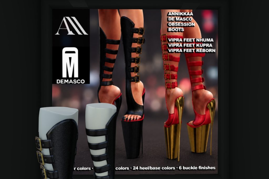 Obsession Boots - Inithium/Nhumana/Reborn/+mods, L$799 each/L$1500 FP