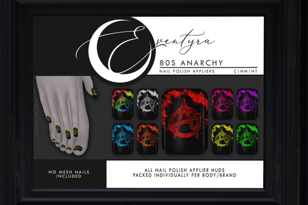 80s Anarchy Nail Polish Appliers - Legacy/MaitreyaX/Reborn, L$290 each