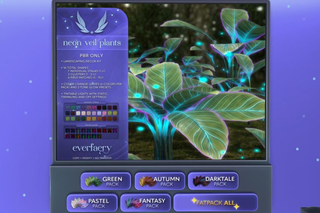 Neon Veil Plants, L$400 each/L$1350 FP