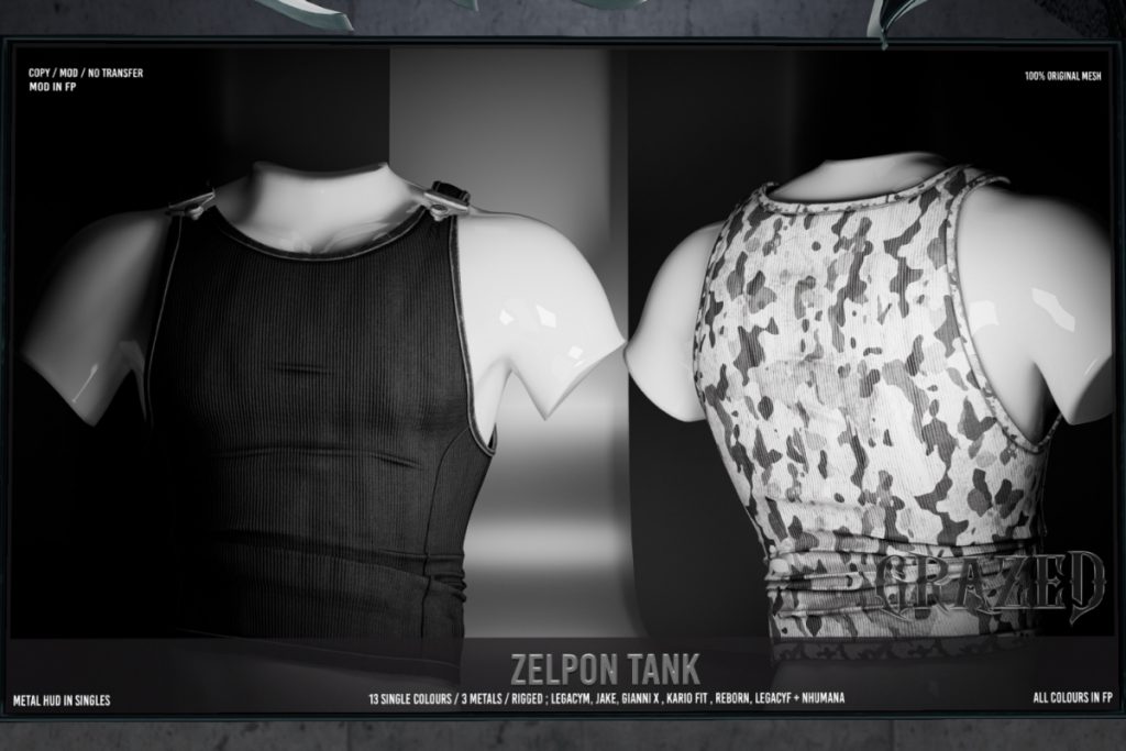 Zelpon Tank - Gianni/Jake/Kario/Legacy/Nhumana/Reborn+mods, L$250 each/L$1399 FP