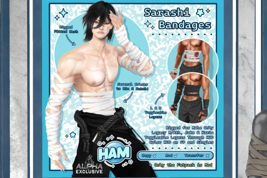 Sarashi Bandages - Jake/Kario/Legacy/+mods, L$249 each/L$499 FP