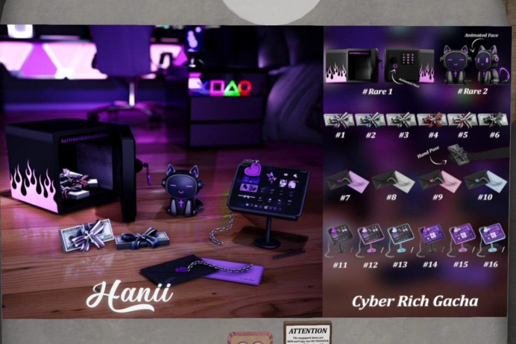 Cyber Rich Gacha, L$99 per play