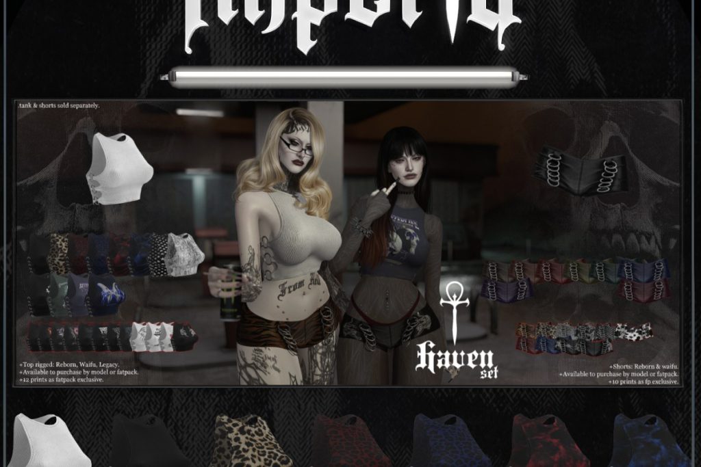 Haven Tank &amp; Shorts - Legacy/Reborn/+mods, L$299-L$325 each/L$1560 each FP/L$2300 MP