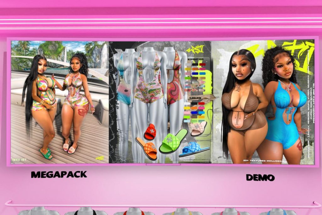 Neko Bodysuit - Inithium/Legacy/Reborn/Yentements/+mods, L$300 each/L$2000 MP, Neko Slippers L$999 FP